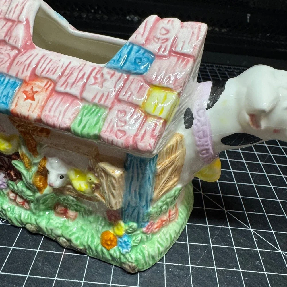 Vintage 1994 Mercuries Farm Barn Teapot Set with Tray and 4 Plates Cow Pig Sheep